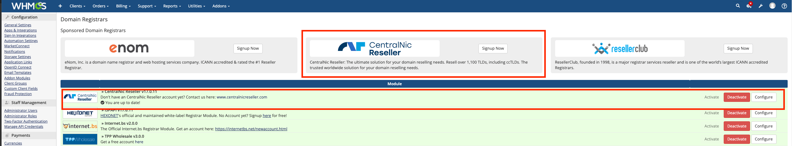 WHMCS CentralNic Reseller